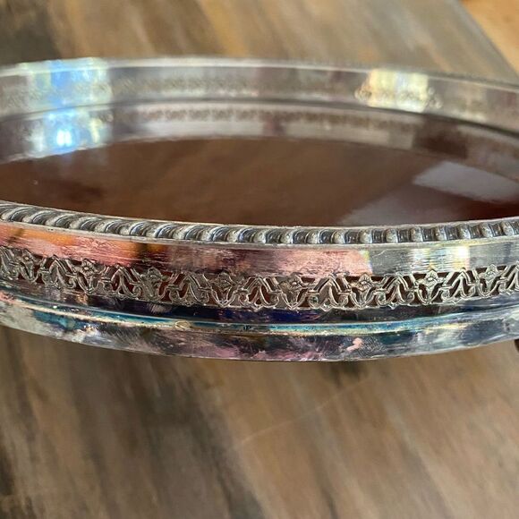 Vintage Mid Century Modern Tray Crescent Silversmith Co Wood Laminate Round - Picture 3 of 8